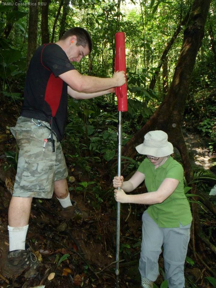 Dr. Gretchen Miller and a former graduate student work in the tropical forests around  Texas A&M's Soltis Center for Research and Education in Costa Rica.